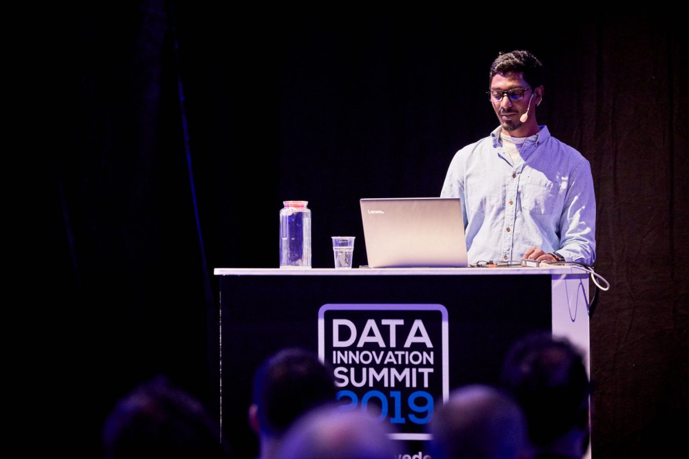 Nikhil Simha presenting at Data Innovation Summit 2019