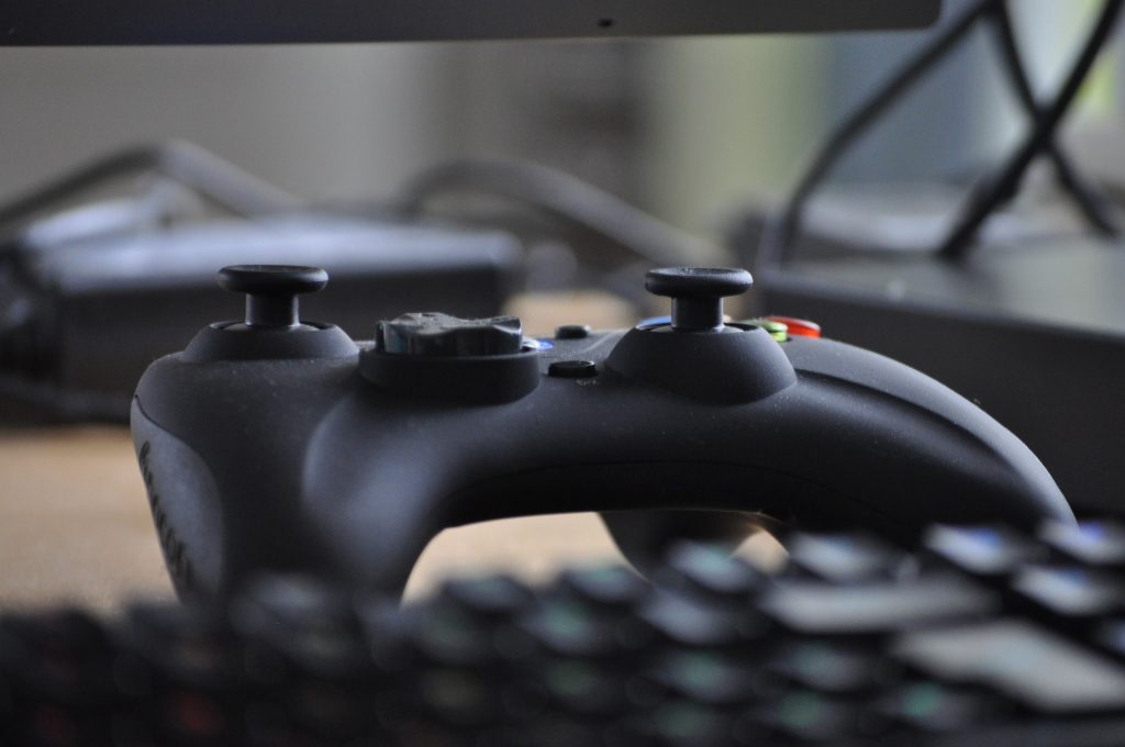 Close-up of a control device for a video game 