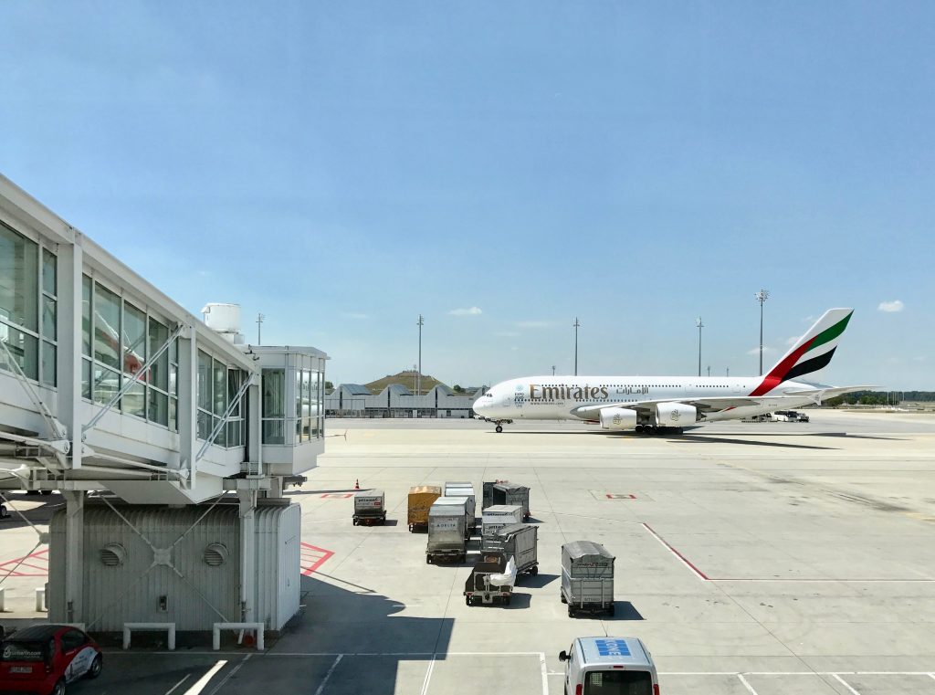 emirates airplane parked airport