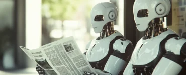 Two Robots Reading a Newsletter